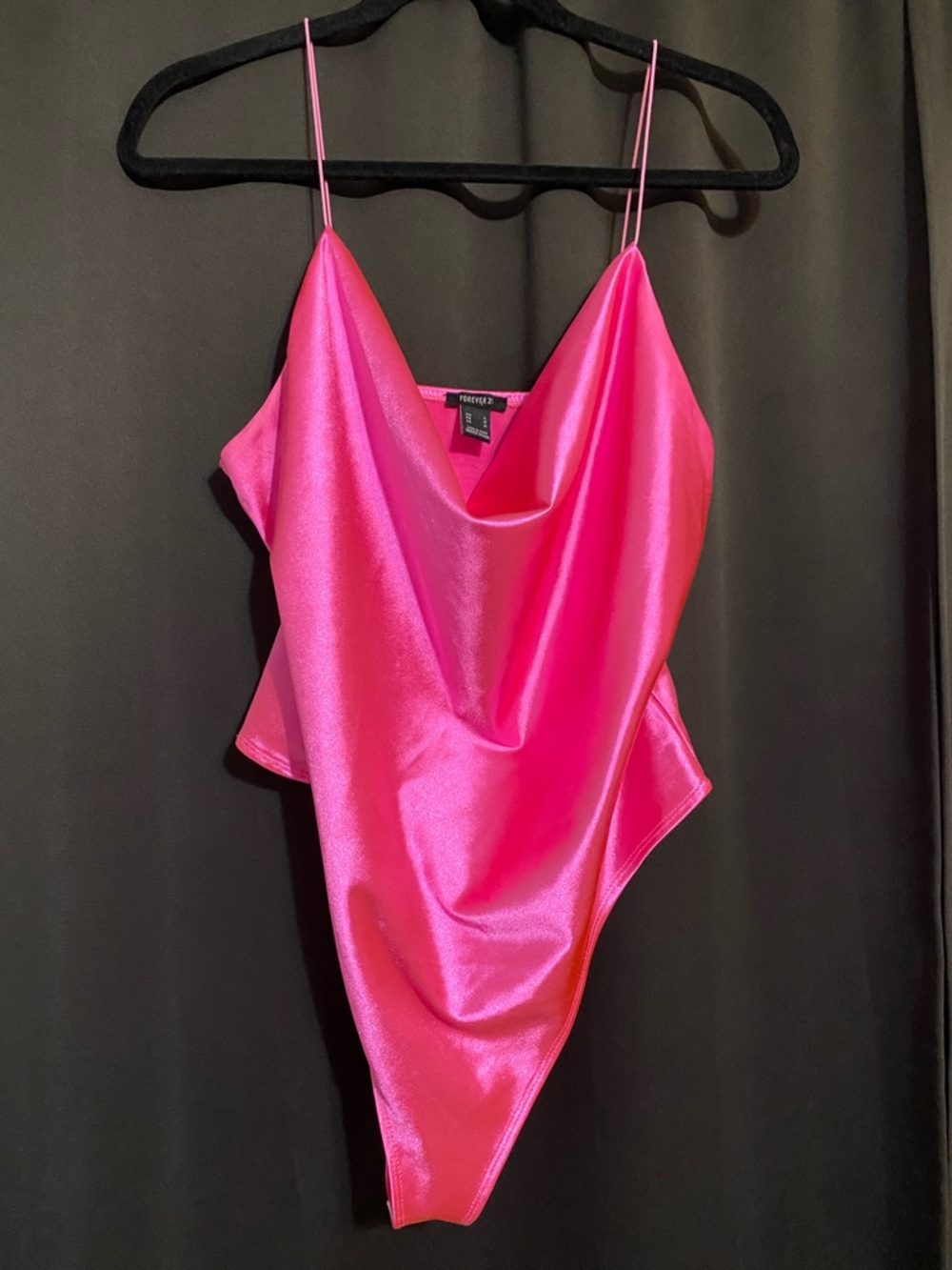 Forever 21 Neon Pink Satin Cowl Neck Bodysuit